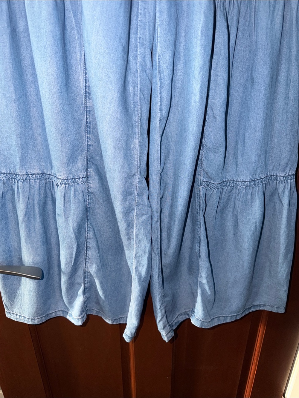 Light Blue Tiered Wide-Leg Denim Pants - Picture 3 of 6